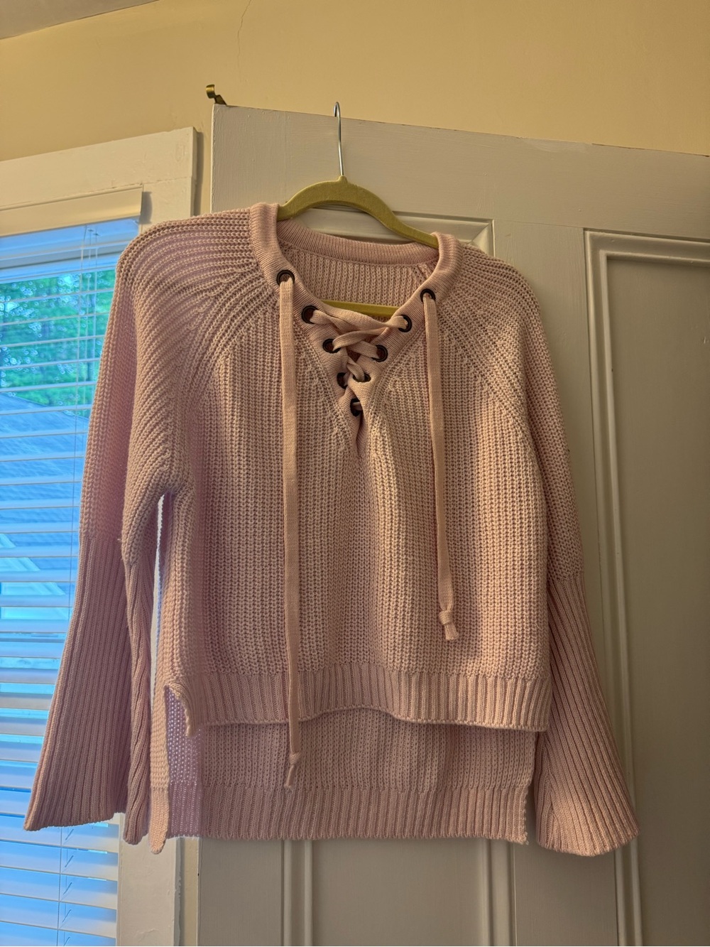 Lace-Up Knit Sweater in Blush Pink